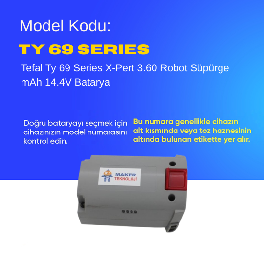 Tefal Ty 69 Series X-Pert 3.60 Robot Süpürge  mAh 14.4V  Batarya – Orjinal Uyumlu Uzun Ömürlü, Yüksek Performans Pil