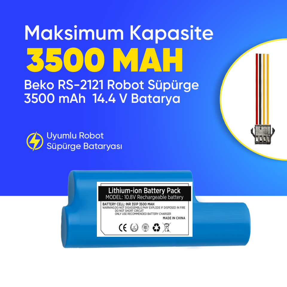 Beko RS-2121 Robot Süpürge 3500 mAh  14.4 V Batarya – Orjinal Uyumlu Uzun Ömürlü, Yüksek Performans Pil