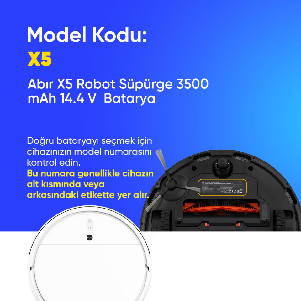 Abır X5 Robot Süpürge 3500 mAh 14.4 V  Batarya – Orjinal Uyumlu Uzun Ömürlü, Yüksek Performans Pil