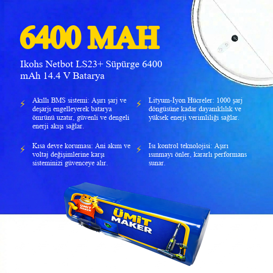 Ikohs Netbot LS23+ Süpürge 6400 mAh 14.4V Batarya