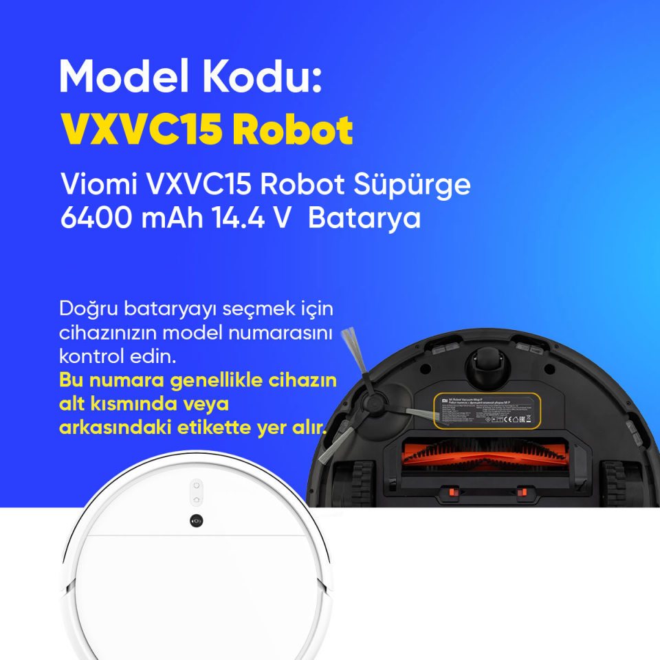 Viomi VXVC15 Robot Süpürge 6400 mAh 14.4 V  Batarya – Orjinal Uyumlu Uzun Ömürlü, Yüksek Performans Pil