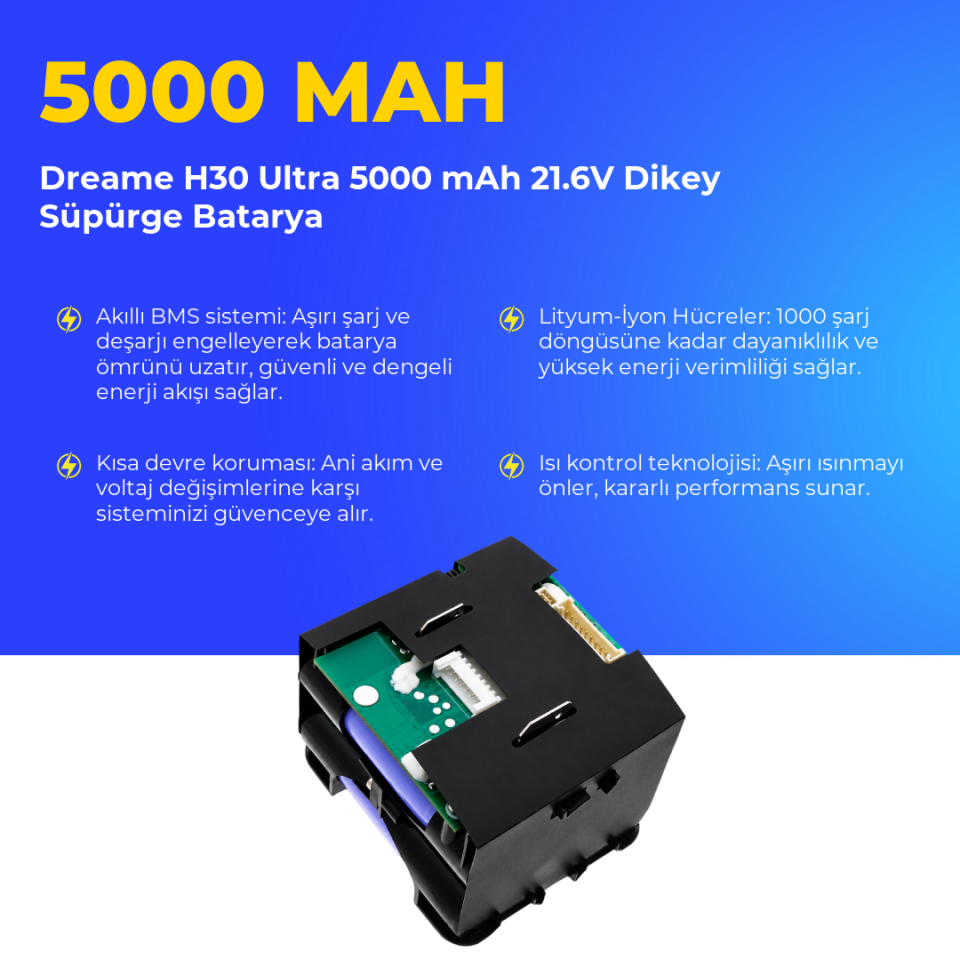 Dreame H30 Ultra 5000 mAh 21.6V Dikey Süpürge Batarya