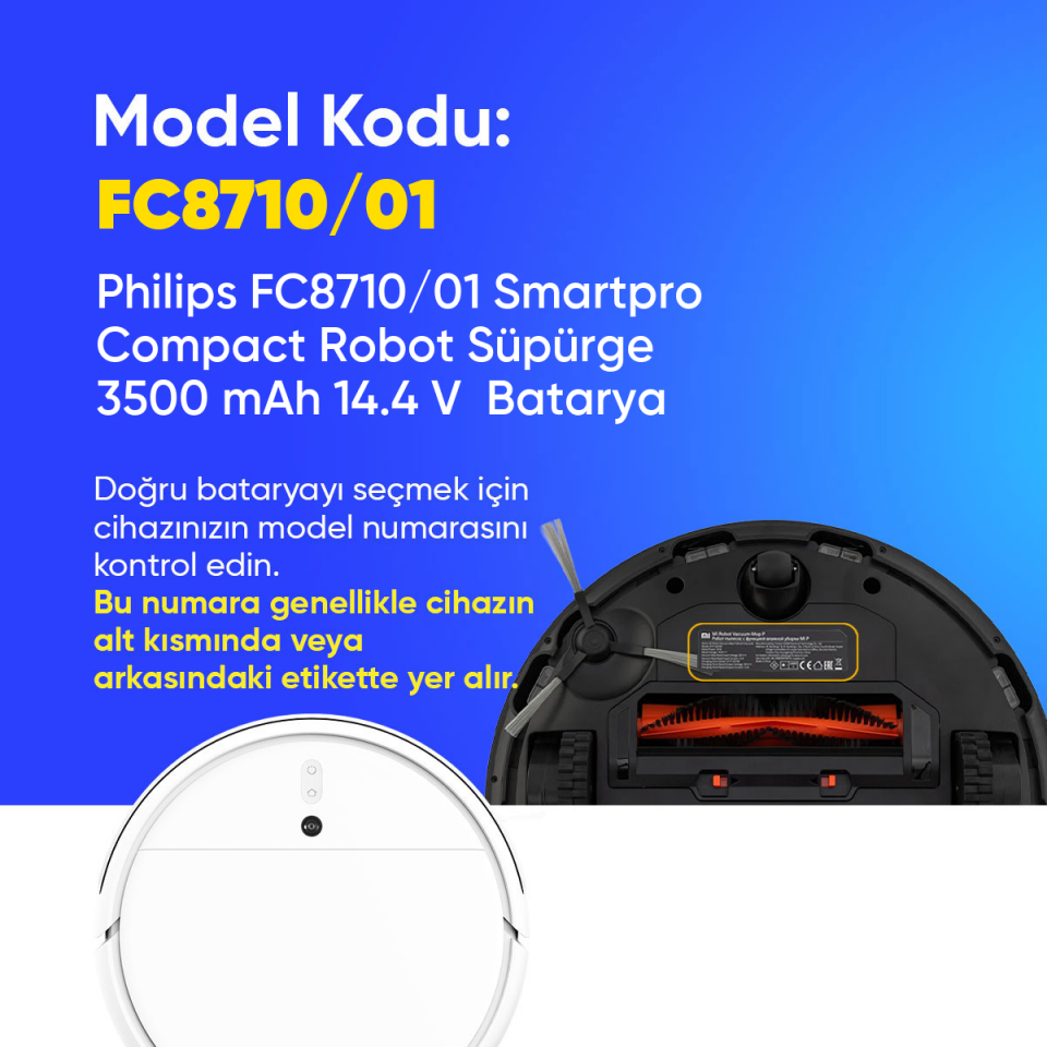 Philips FC8710/01 Smartpro Compact Robot Süpürge 3500 mAh 14.4 V  Batarya – Orjinal Uyumlu Uzun Ömürlü, Yüksek Performans Pil
