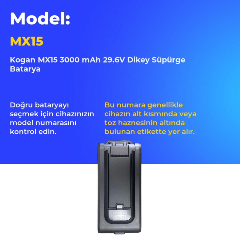 Kogan MX15 3000 mAh 29.6V Dikey Süpürge Batarya