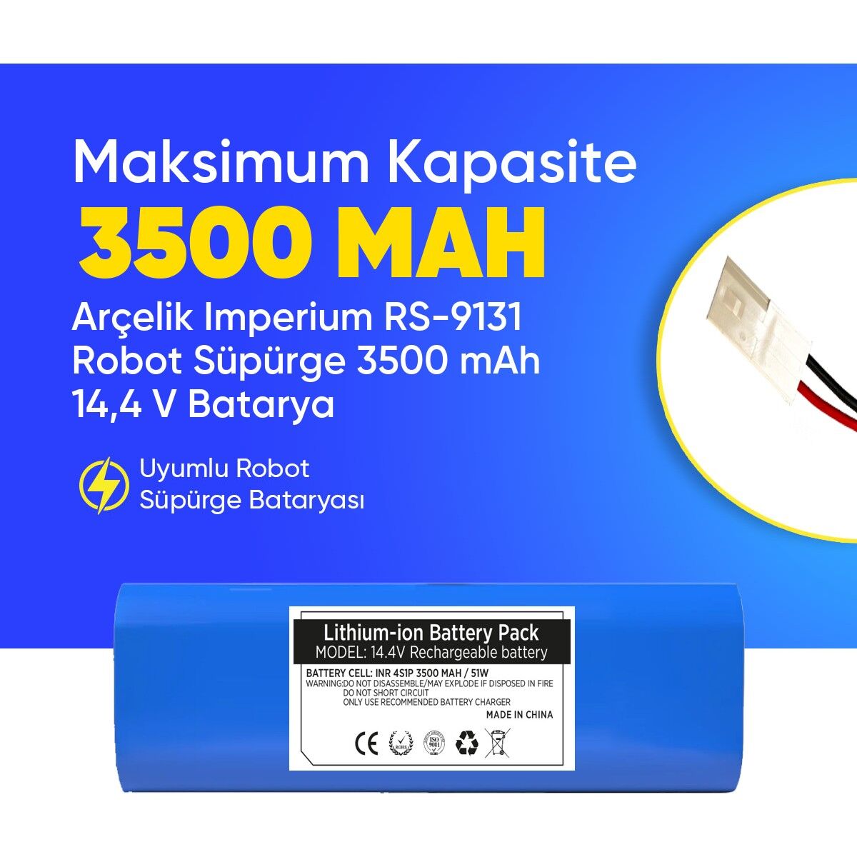 Arçelik Imperium Rs - 9131 Robot Süpürge 3500 Mah Batarya – Orjinal Uyumlu Uzun Ömürlü, Yüksek Performans Pil