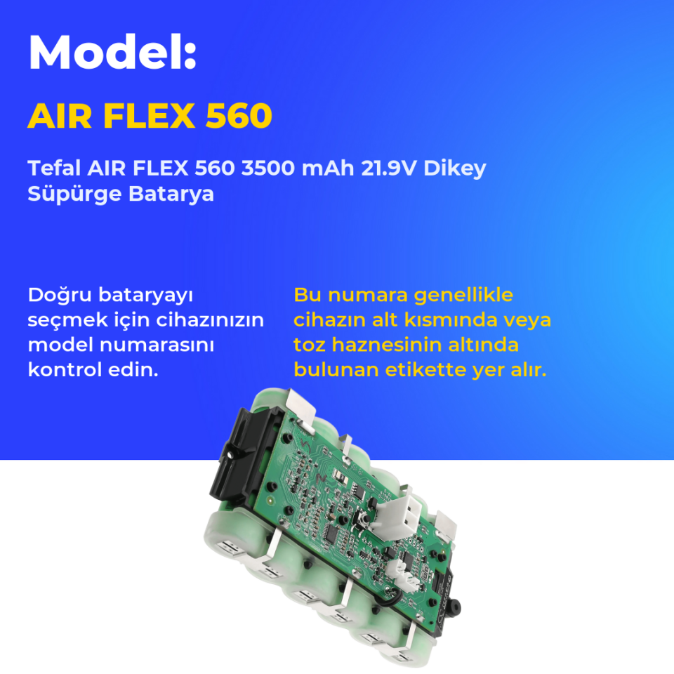 Tefal AIR FLEX 560 3500 mAh 21.9V Dikey Süpürge Batarya