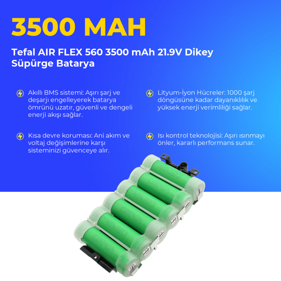 Tefal AIR FLEX 560 3500 mAh 21.9V Dikey Süpürge Batarya