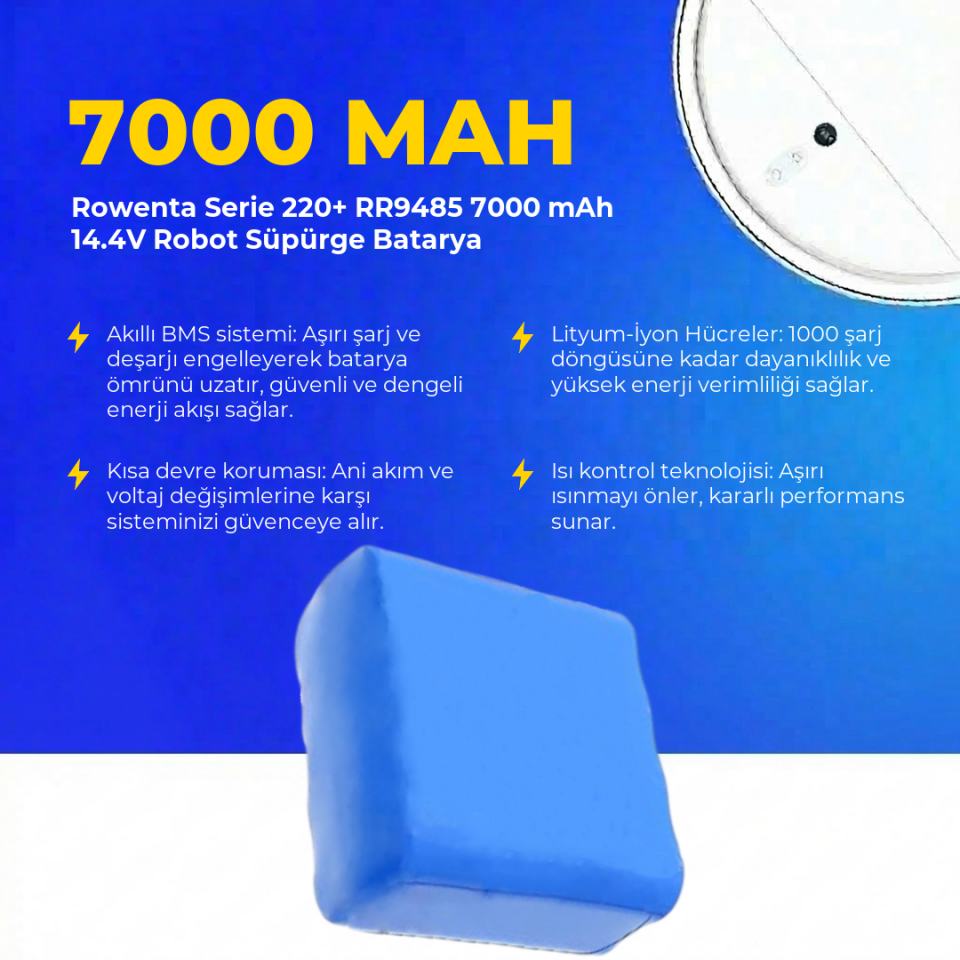 Rowenta Serie 220+ RR9485 7000 mAh 14.4V Robot Süpürge Batarya