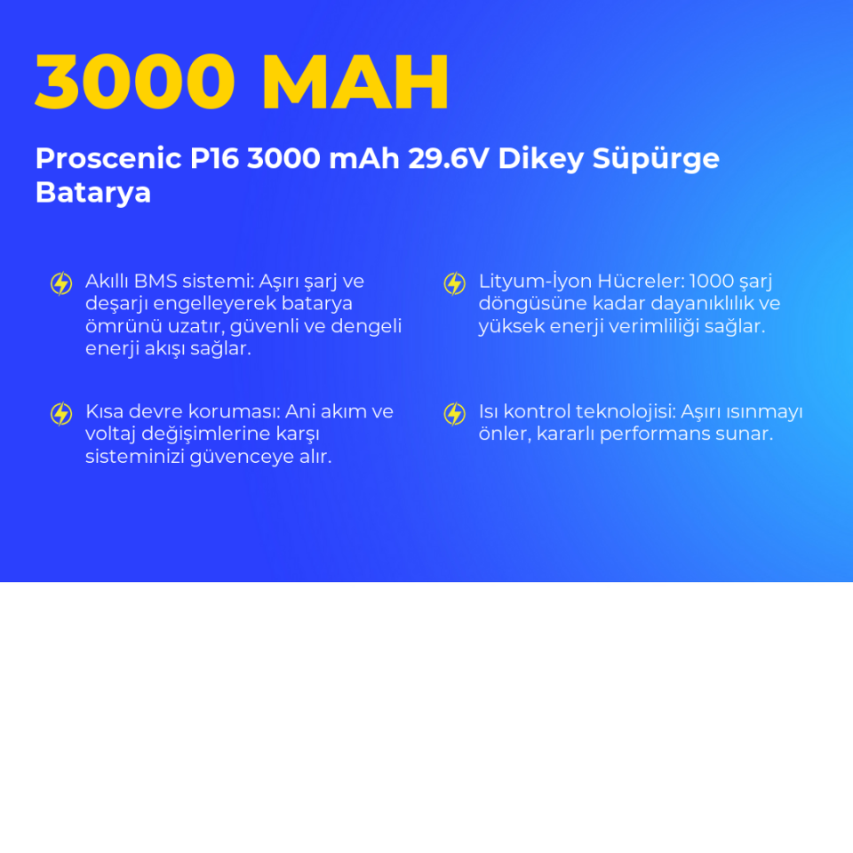 Proscenic P16 3000 mAh 29.6V Dikey Süpürge Batarya