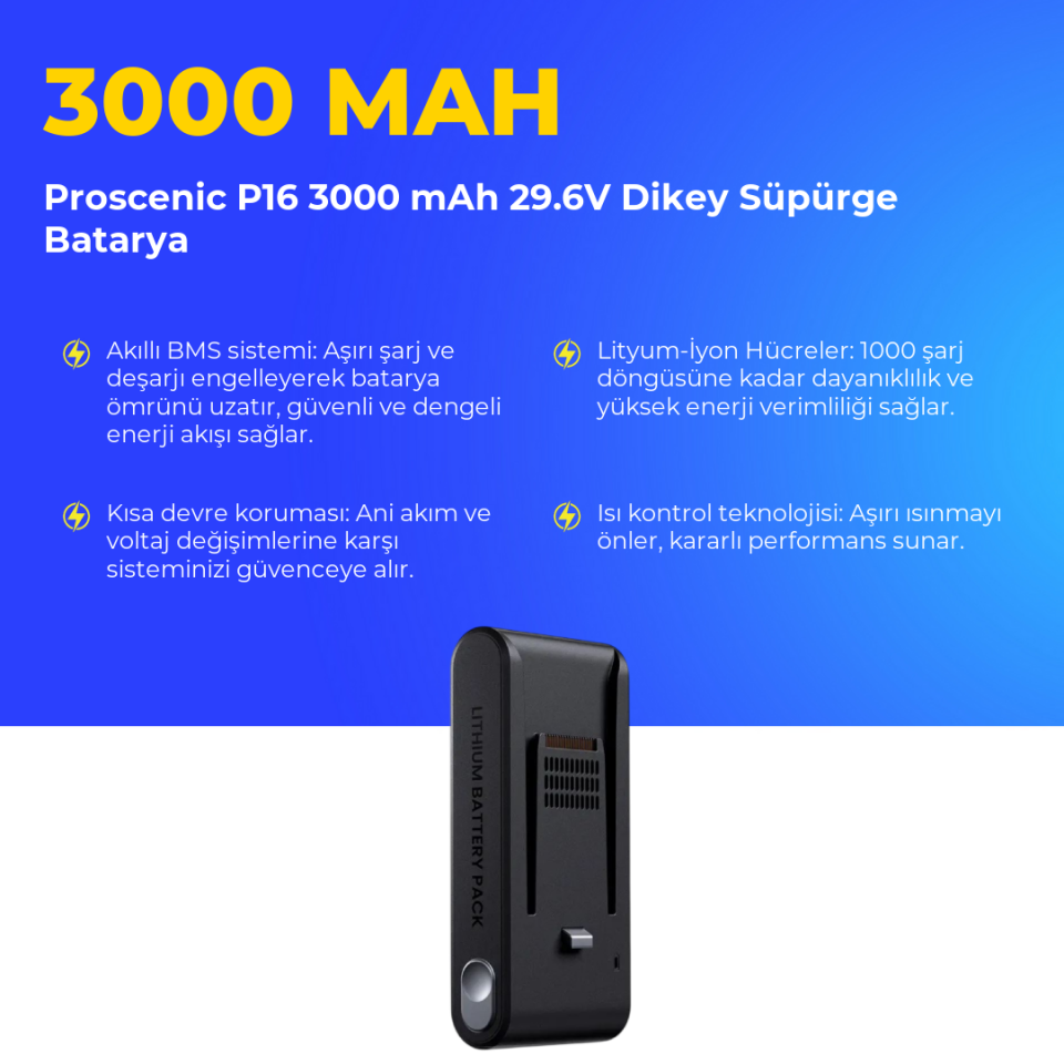 Proscenic P16 3000 mAh 29.6V Dikey Süpürge Batarya