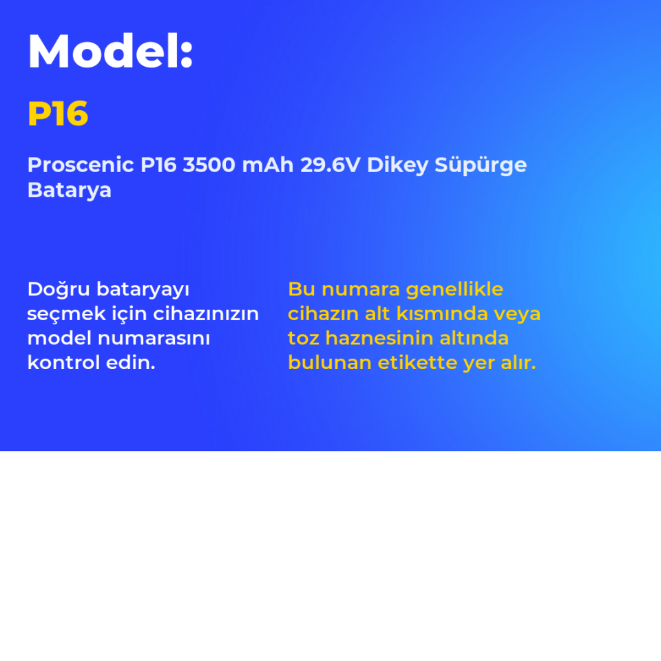 Proscenic P16 3500 mAh 29.6V Dikey Süpürge Batarya