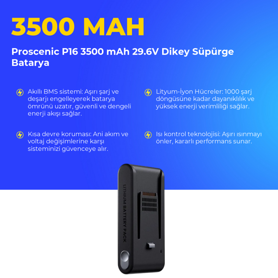 Proscenic P16 3500 mAh 29.6V Dikey Süpürge Batarya