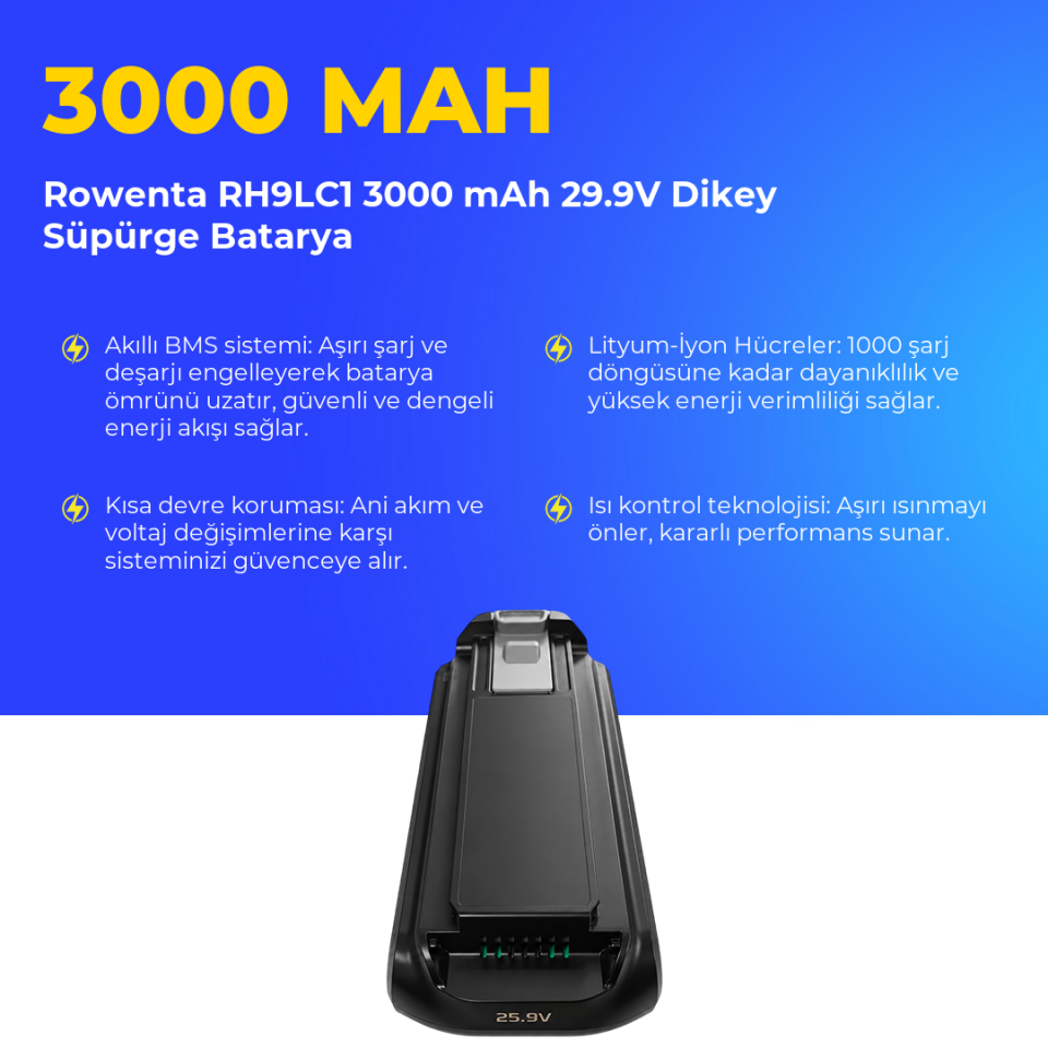 Rowenta RH9LC1 3000 mAh 29.9V Dikey Süpürge Batarya