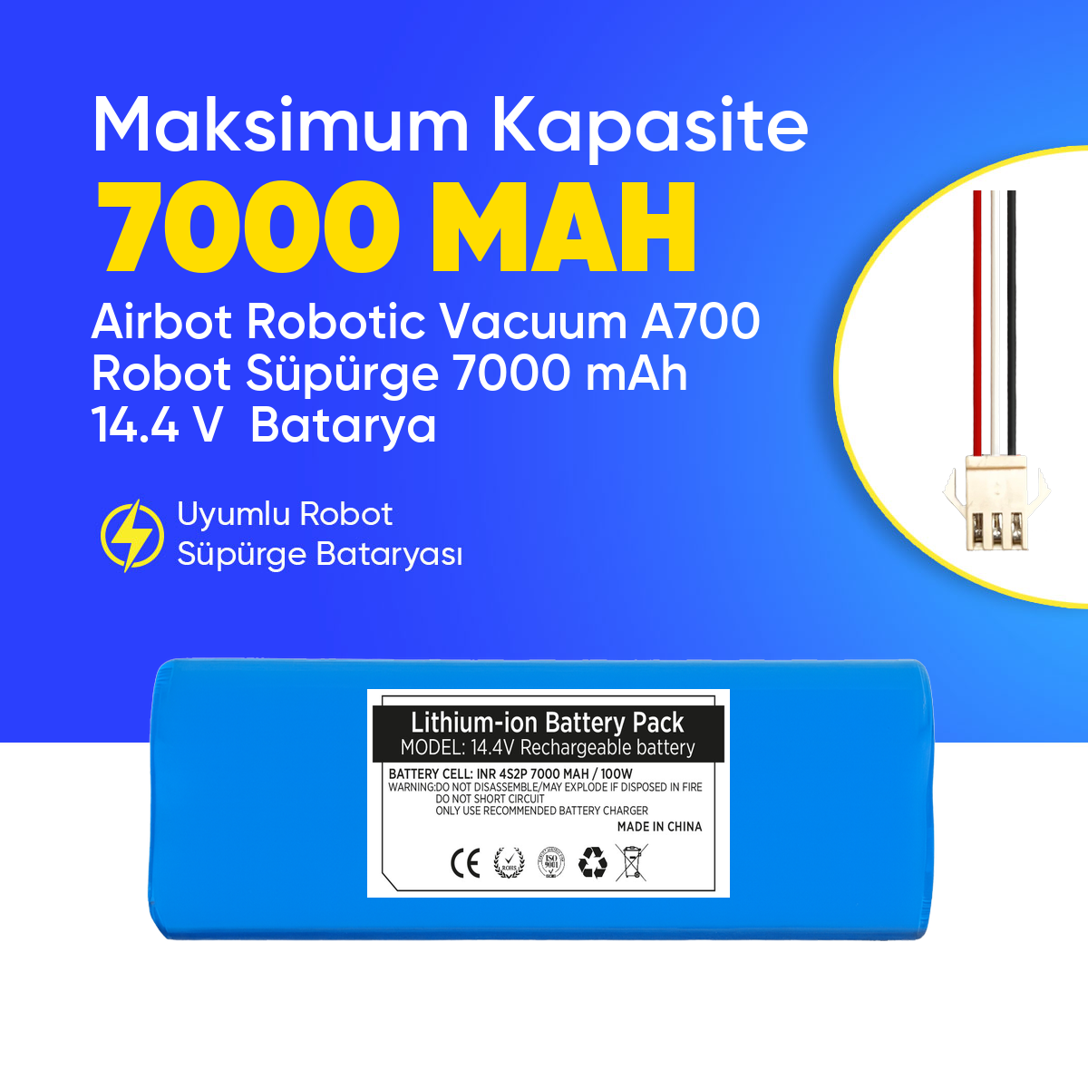Airbot Robotic Vacuum A700 Robot Süpürge 7000 mAh 14.4 V  Batarya – Orjinal Uyumlu Uzun Ömürlü, Yüksek Performans Pil