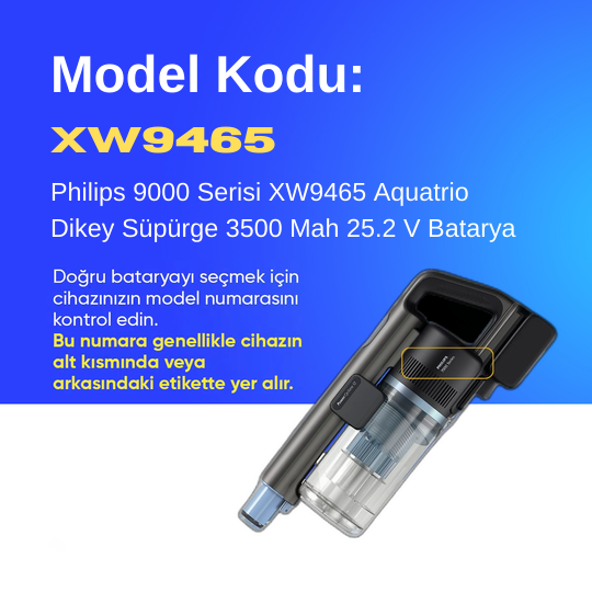 Philips 9000 Serisi XW9465 Aquatrio Dikey Süpürge 3500 Mah 25.2 V Batarya – Orjinal Uyumlu Uzun Ömürlü, Maksimum Performans Pil