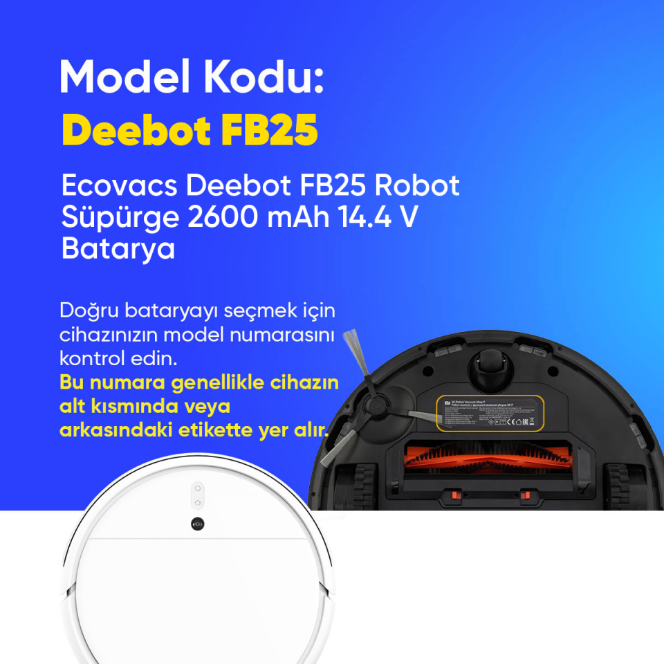 Ecovacs Deebot FB25 Robot Süpürge 2600 mAh 14.4 V  Batarya – Orjinal Uyumlu Uzun Ömürlü, Yüksek Performans Pil