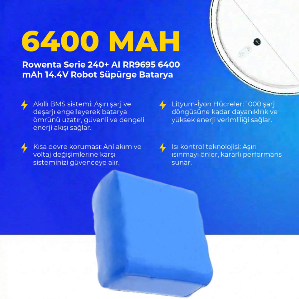 Rowenta Serie 240+ AI RR9695 6400 mAh 14.4V Robot Süpürge Batarya