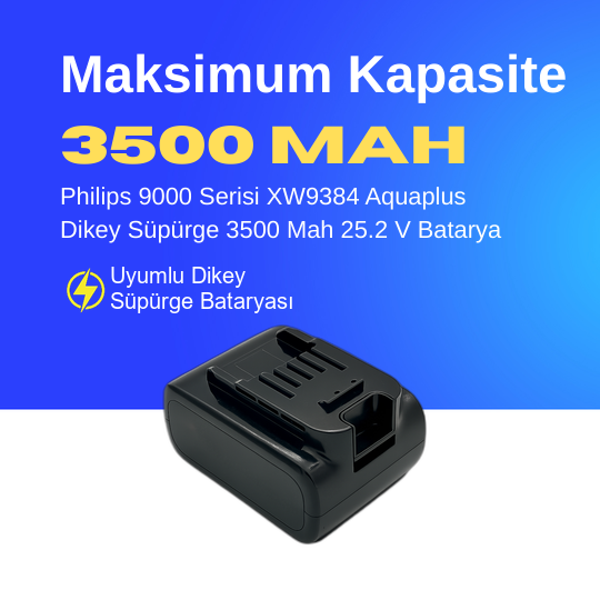 Philips 9000 Serisi XW9384 Aquaplus Dikey Süpürge 3500 Mah 25.2 V Batarya – Orjinal Uyumlu Uzun Ömürlü, Yüksek Performans Pil