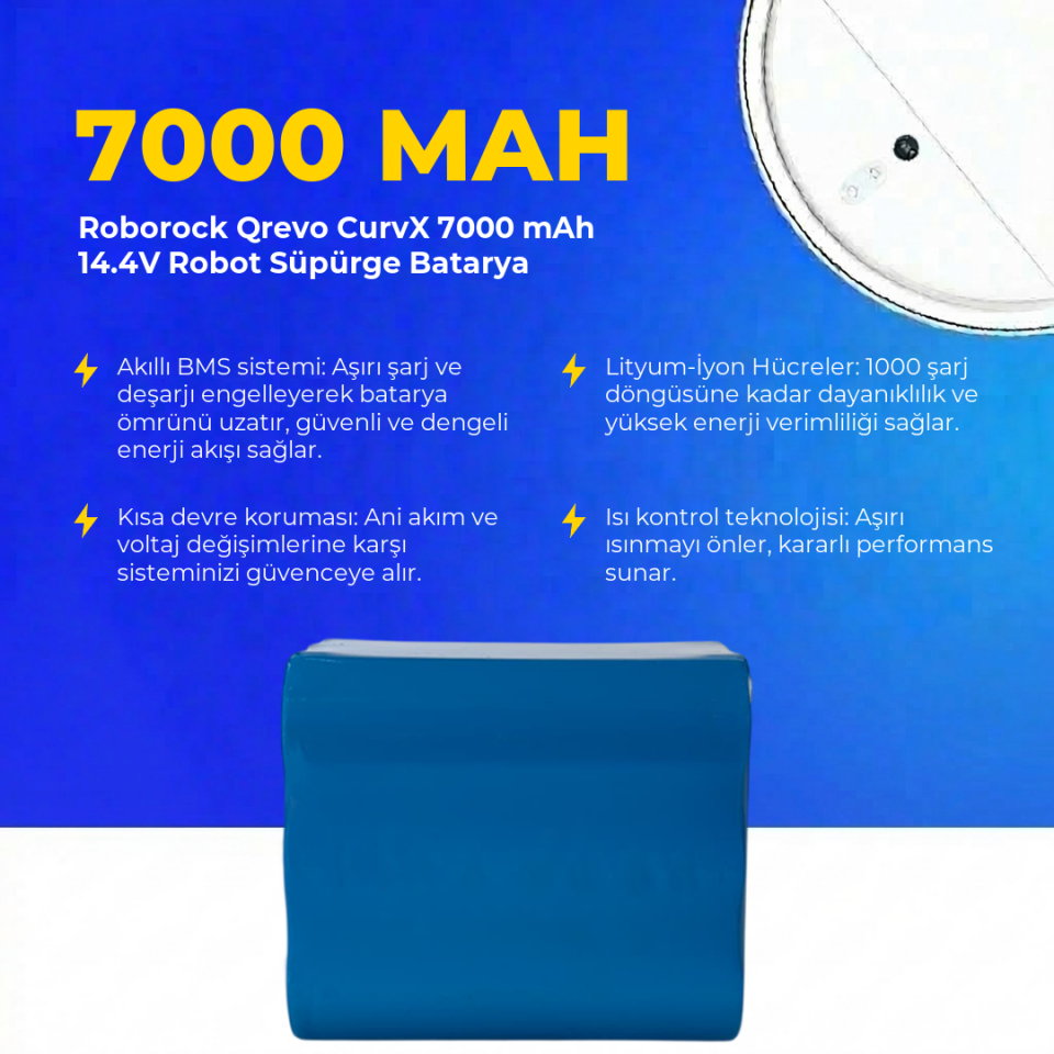 Roborock Qrevo CurvX 7000 mAh 14.4V Robot Süpürge Batarya