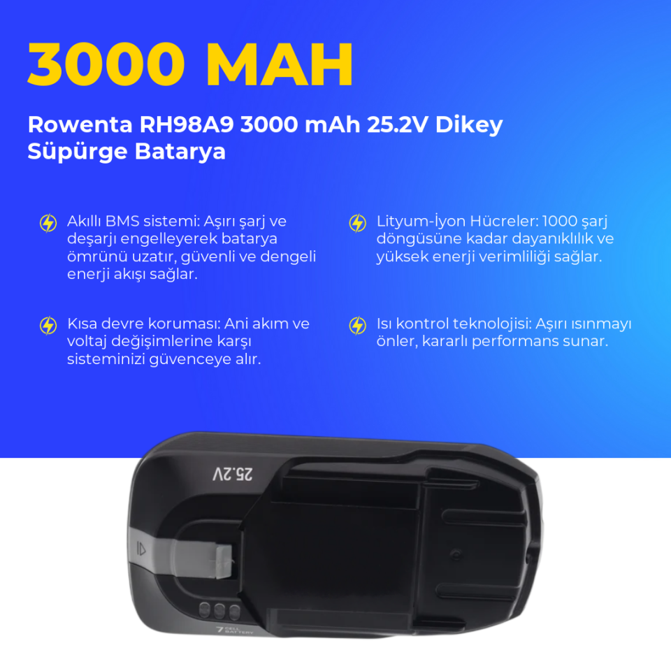 Rowenta RH98A9 3000 mAh 25.2V Dikey Süpürge Batarya