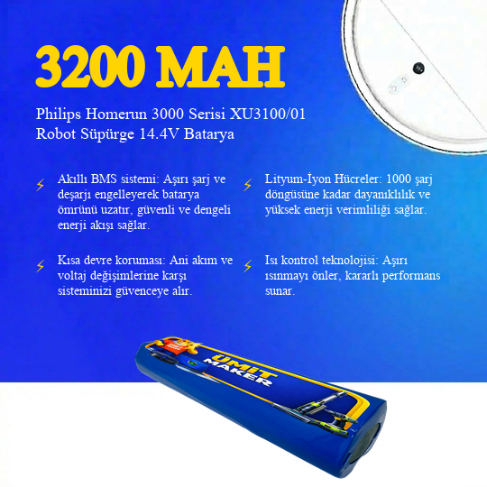 Philips Homerun 3000 Serisi XU3100/01 Robot Süpürge 3200 mAh Batarya