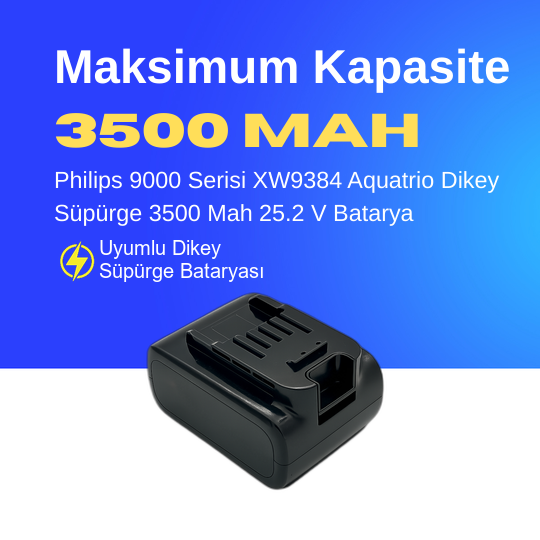 Philips 9000 Serisi XW9384 Aquatrio Dikey Süpürge 3500 Mah 25.2 V Batarya – Orjinal Uyumlu Uzun Ömürlü, Maksimum Performans Pil