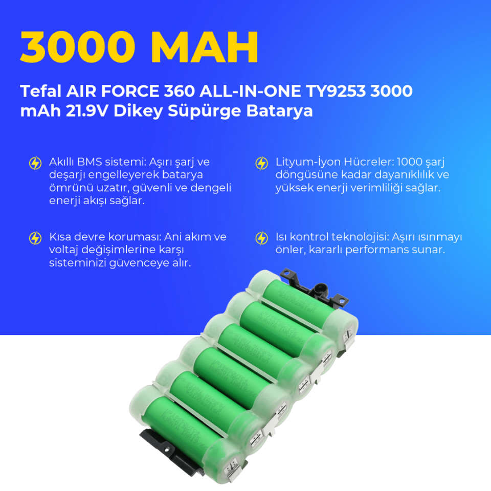 Tefal AIR FORCE 360 ALL-IN-ONE TY9253 3000 mAh 21.9V Dikey Süpürge Batarya