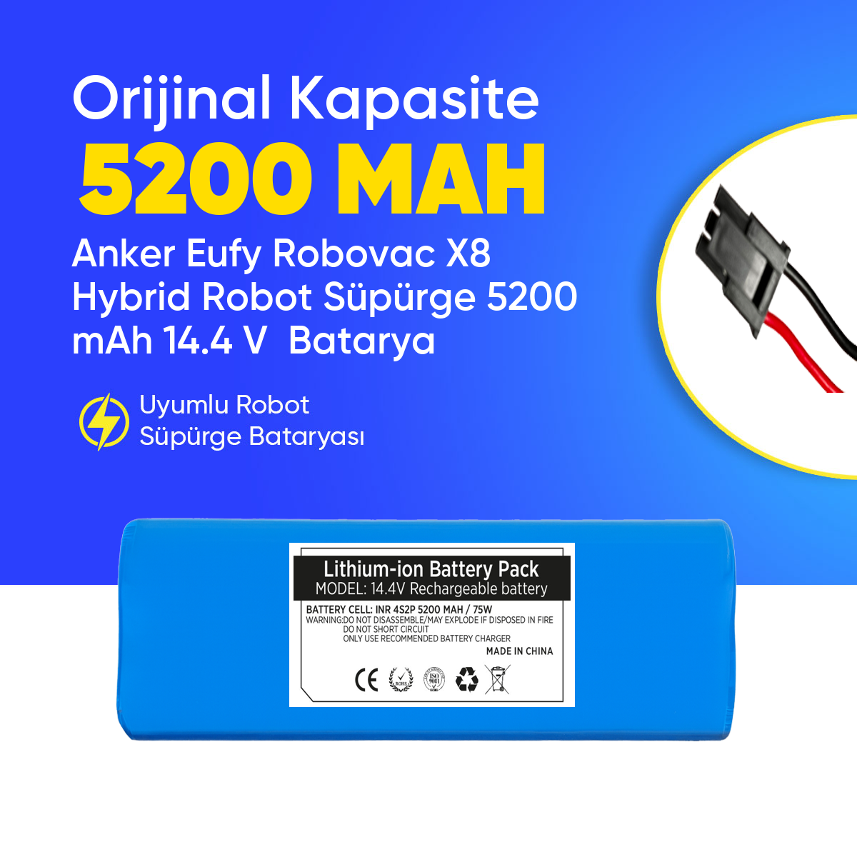 Anker Eufy Robovac X8 Hybrid Robot Süpürge 5200 mAh 14.4 V  Batarya – Orjinal Uyumlu Uzun Ömürlü, Yüksek Performans Pil