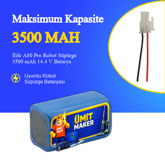 Ilife A80 Pro Robot Süpürge 3500 mAh 14.4V Batarya