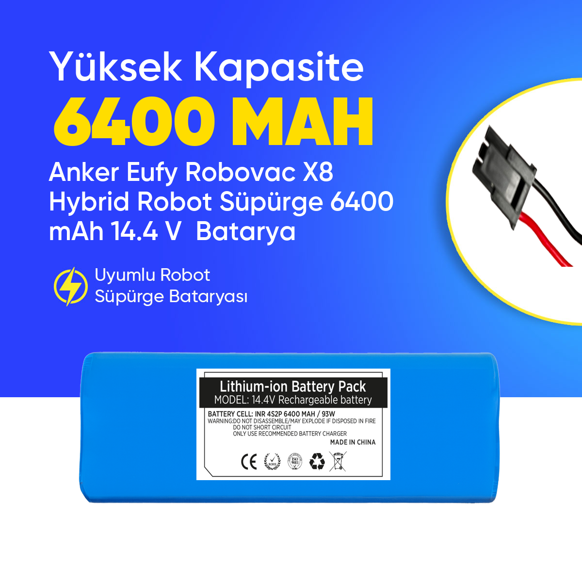 Anker Eufy Robovac X8 Hybrid Robot Süpürge 6400 mAh 14.4 V  Batarya – Orjinal Uyumlu Uzun Ömürlü, Yüksek Performans Pil