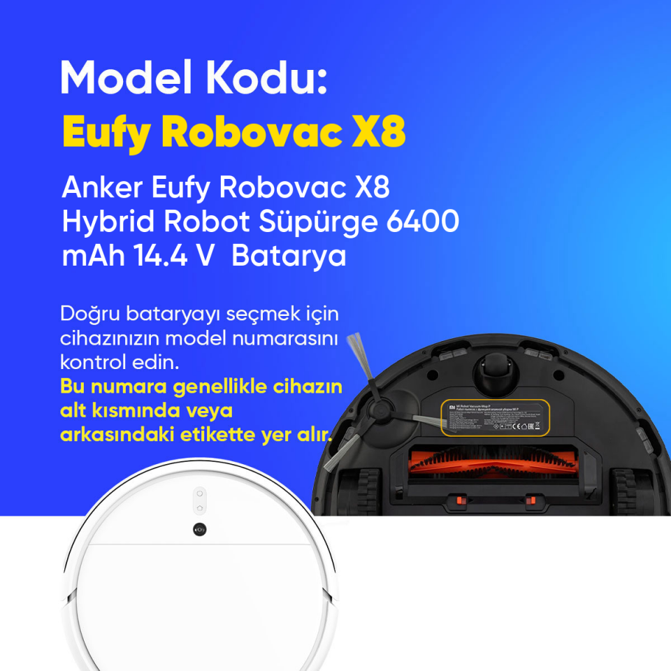 Anker Eufy Robovac X8 Hybrid Robot Süpürge 6400 mAh 14.4 V  Batarya – Orjinal Uyumlu Uzun Ömürlü, Yüksek Performans Pil