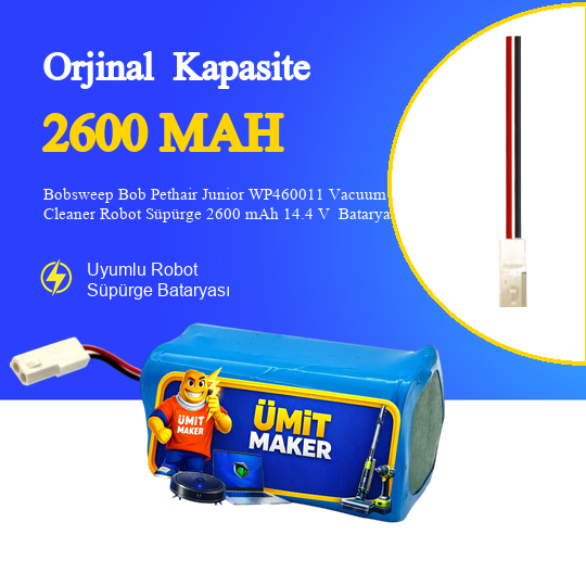 Bobsweep Bob Pethair Junior WP460011 Vacuum Cleaner Robot Süpürge 2600 mAh 14.4 V  Batarya – Orjinal Uyumlu Uzun Ömürlü, Yüksek Performans Pil