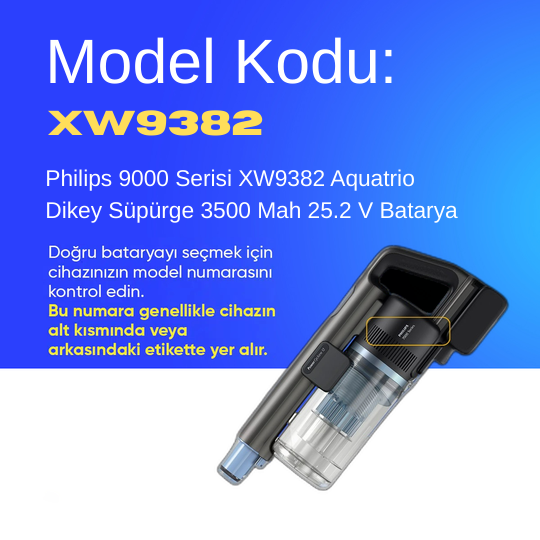 Philips 9000 Serisi XW9382 Aquatrio Dikey Süpürge 3500 Mah 25.2 V Batarya – Orjinal Uyumlu Uzun Ömürlü, Maksimum Performans Pil