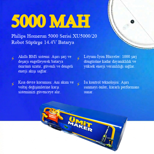 Philips Homerun 5000 Serisi XU5000/20 Robot Süpürge 5000 mAh Batarya