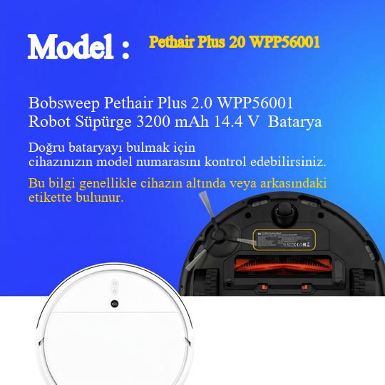 Bobsweep Pethair Plus 2.0 WPP56001 Robot Süpürge 3200 mAh 14.4 V  Batarya – Orjinal Uyumlu Uzun Ömürlü, Yüksek Performans Pil