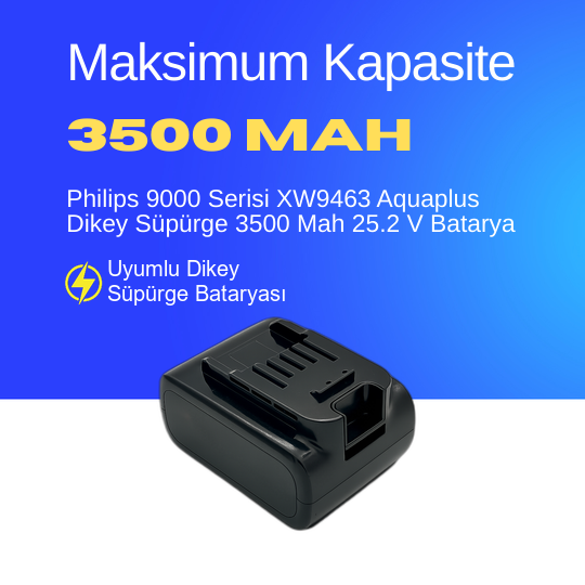 Philips 9000 Serisi XW9463 Aquaplus Dikey Süpürge 3500 Mah 25.2 V Batarya – Orjinal Uyumlu Uzun Ömürlü, Maksimum Performans Pil