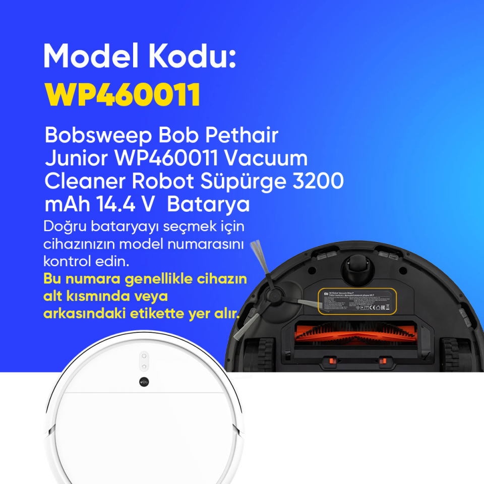 Bobsweep Bob Pethair Junior WP460011 Vacuum Cleaner Robot Süpürge 3200 mAh 14.4 V  Batarya – Orjinal Uyumlu Uzun Ömürlü, Yüksek Performans Pil