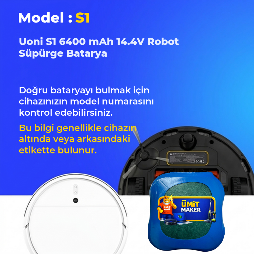 Uoni S1 6400 mAh 14.4V Robot Süpürge Batarya
