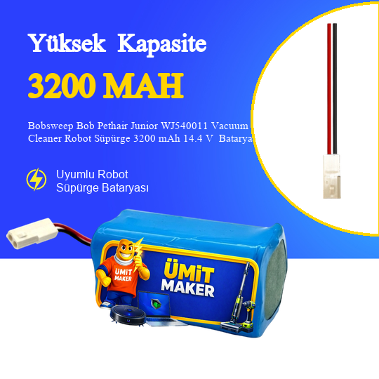 Bobsweep Bob Pethair Junior WJ540011 Vacuum Cleaner Robot Süpürge 3200 mAh 14.4 V  Batarya – Orjinal Uyumlu Uzun Ömürlü, Yüksek Performans Pil