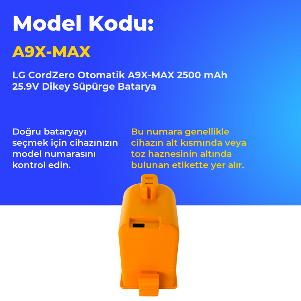 LG CordZero Otomatik A9X-MAX 2500 mAh 25.9V Dikey Süpürge Batarya