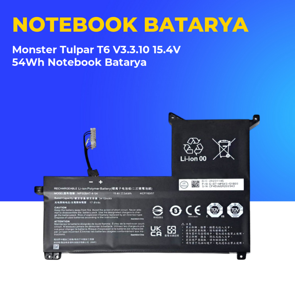 Monster Tulpar T6 V3.3.10 15.4V 54Wh Notebook Batarya