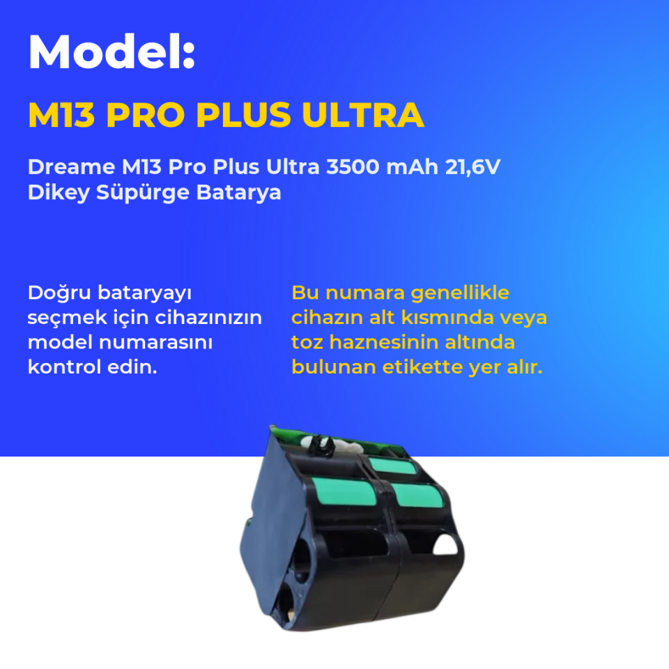 Dreame M13 Pro Plus Ultra 3500 mAh 21,6V Dikey Süpürge Batarya