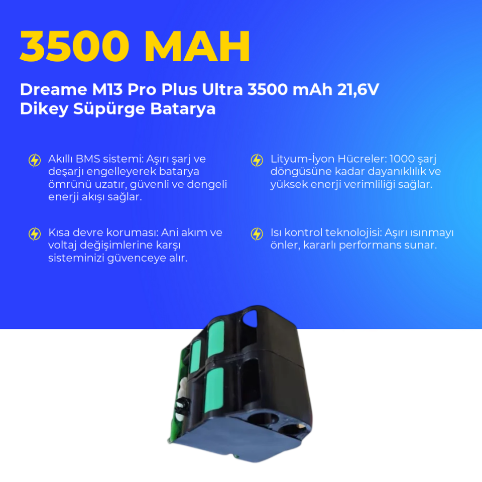 Dreame M13 Pro Plus Ultra 3500 mAh 21,6V Dikey Süpürge Batarya
