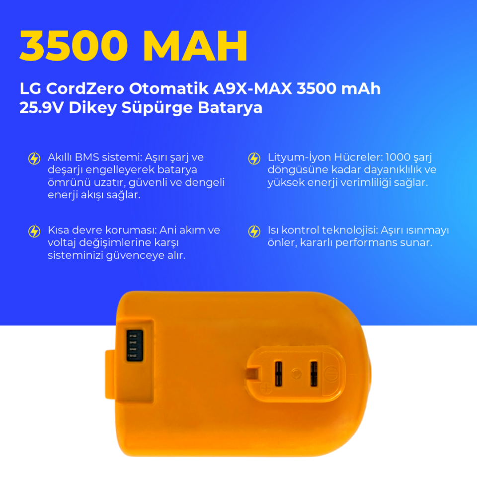 LG CordZero Otomatik A9X-MAX 3500 mAh 25.9V Dikey Süpürge Batarya