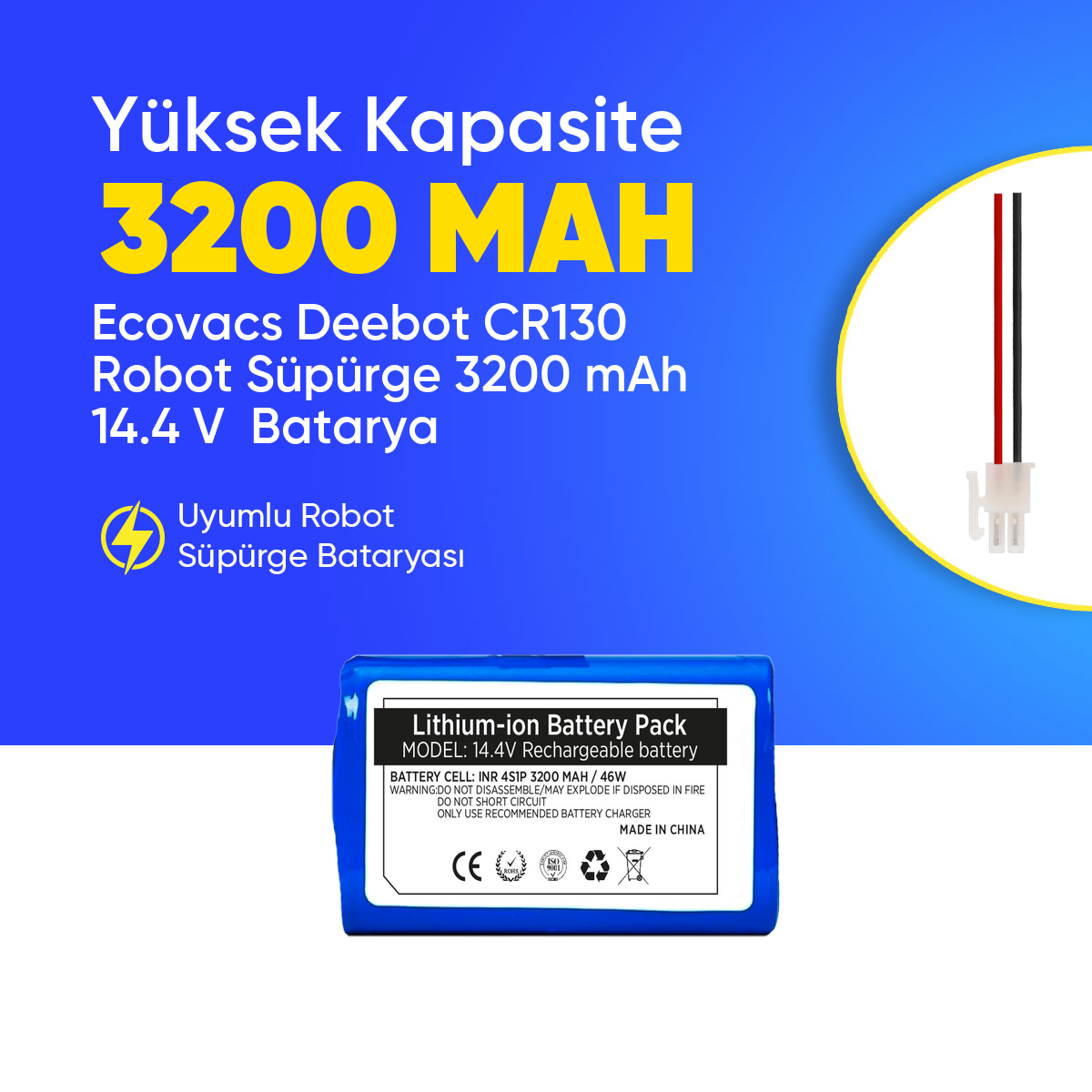 Ecovacs Deebot CR130 Robot Süpürge 3200 mAh 14.4 V  Batarya – Orjinal Uyumlu Uzun Ömürlü, Yüksek Performans Pil