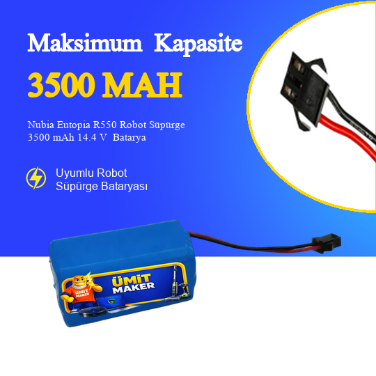 Nubia Eutopia R550 Robot Süpürge 3500 mAh 14.4 V  Batarya – Orjinal Uyumlu Uzun Ömürlü, Yüksek Performans Pil