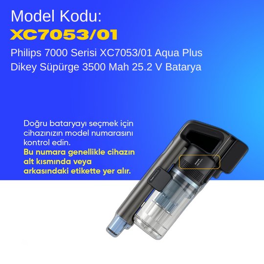 Philips 7000 Serisi XC7053/01 Aqua Plus Dikey Süpürge 3500 Mah 25.2 V Batarya – Orjinal Uyumlu Uzun Ömürlü, Maksimum Performans Pil
