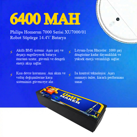 Philips Homerun 7000 Serisi XU7000/01 Robot Süpürge 6400 mAh Batarya
