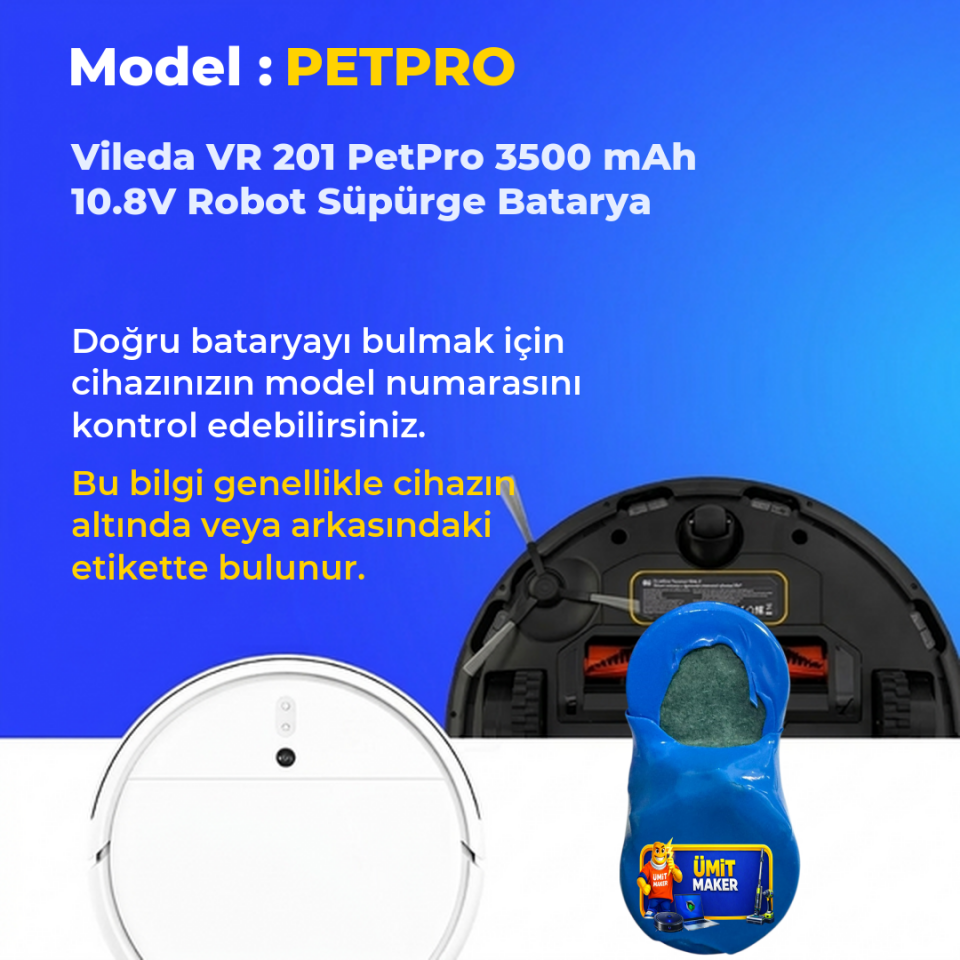 Vileda VR 201 PetPro 3500 mAh 10.8V Robot Süpürge Batarya