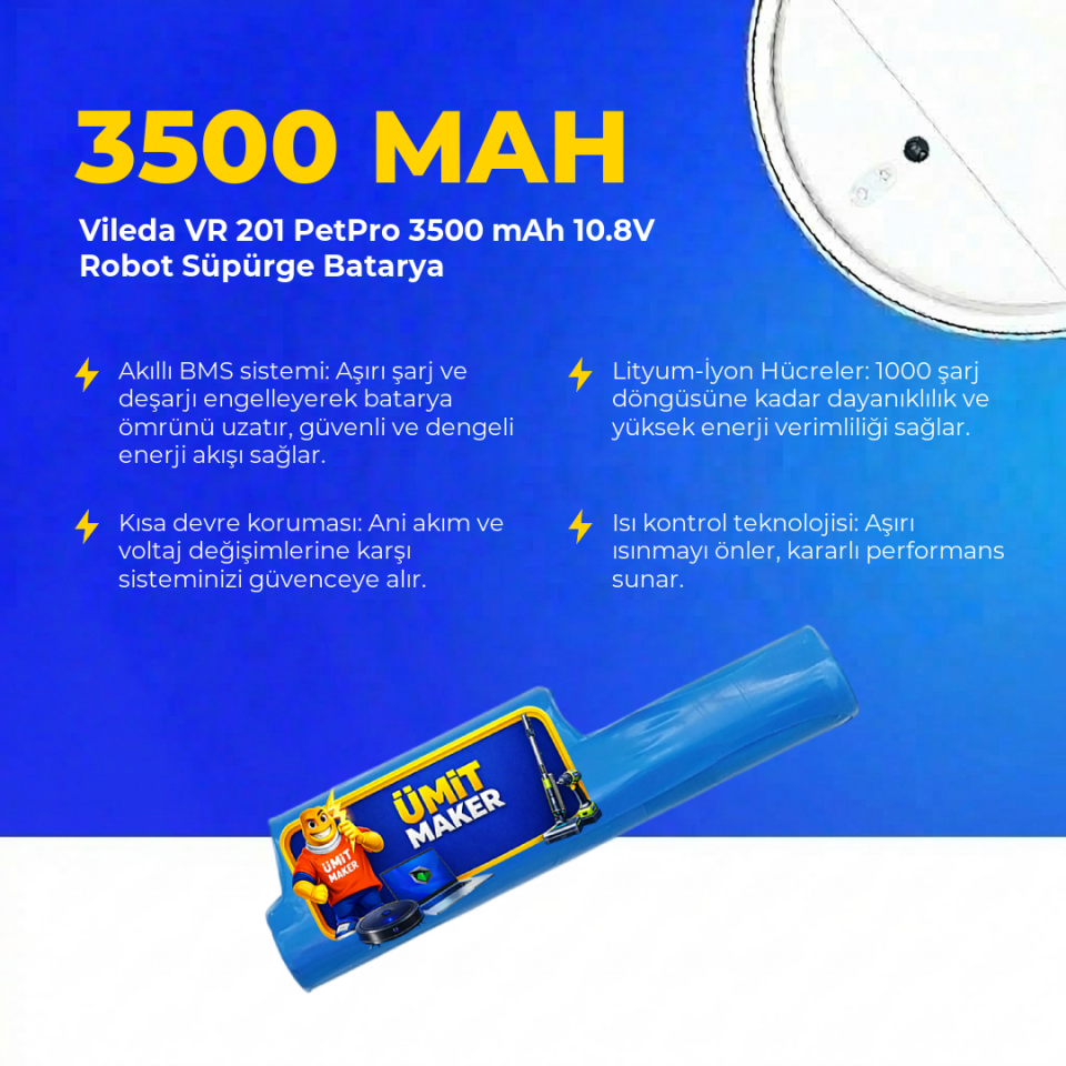 Vileda VR 201 PetPro 3500 mAh 10.8V Robot Süpürge Batarya